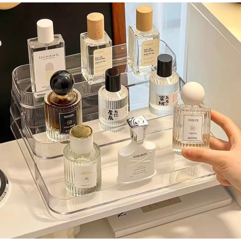 Expositor de Perfumes Cosméticos 3 Andares Multiuso Organizador Prateleira Diamante Acrílico Porta Maquiagem Beleza