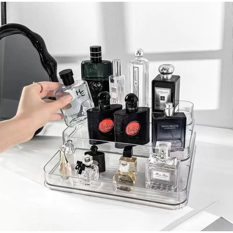 Expositor de Perfumes Cosméticos 3 Andares Multiuso Organizador Prateleira Diamante Acrílico Porta Maquiagem Beleza