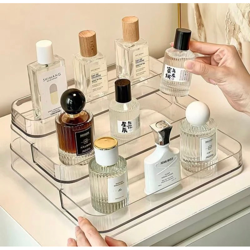 Expositor de Perfumes Cosméticos 3 Andares Multiuso Organizador Prateleira Diamante Acrílico Porta Maquiagem Beleza