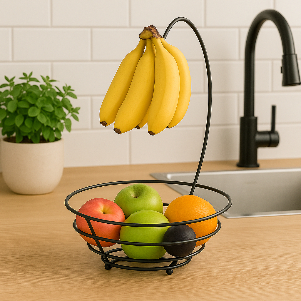 Fruteira Aramada Redonda Com Suporte Para Banana Arthi Black