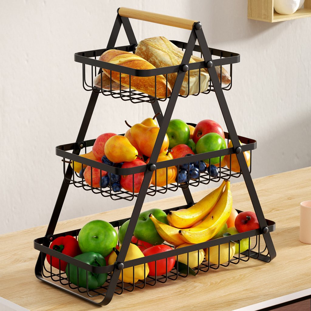 Fruteira De Mesa Em Metal Aramado Multiuso Luxo Premium 2 ou 3 Andares
