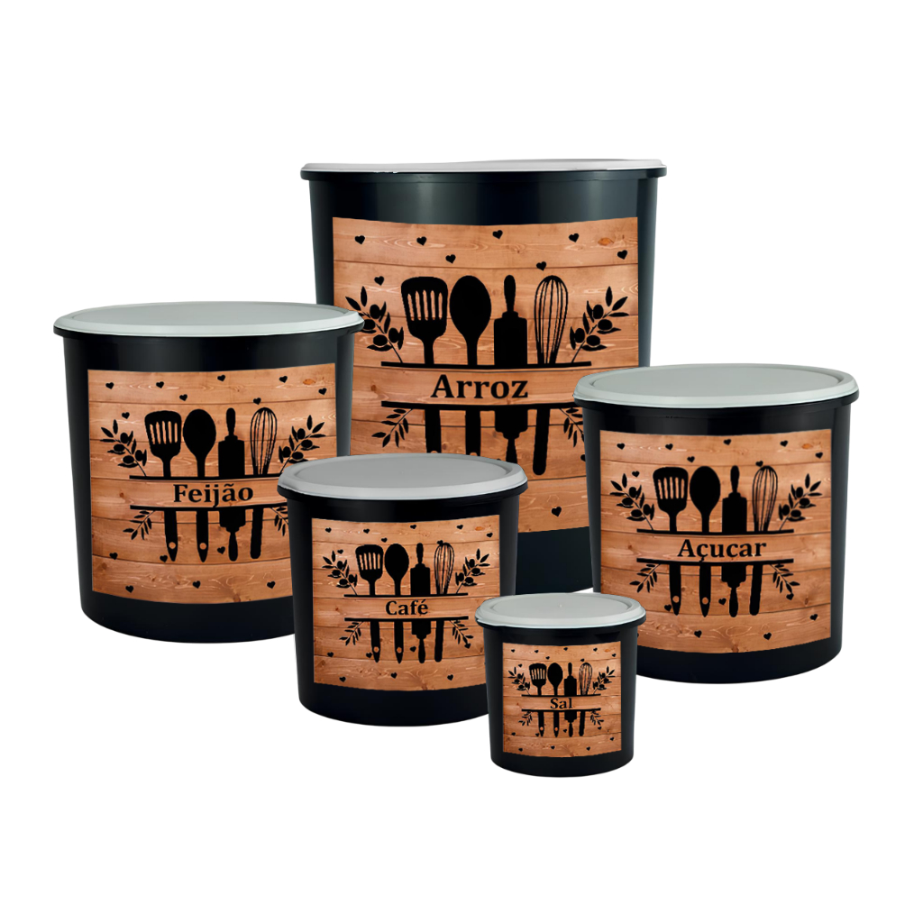 Kit 5 Porta Mantimentos - Jogo Plástico de Organizadores de Cozinha