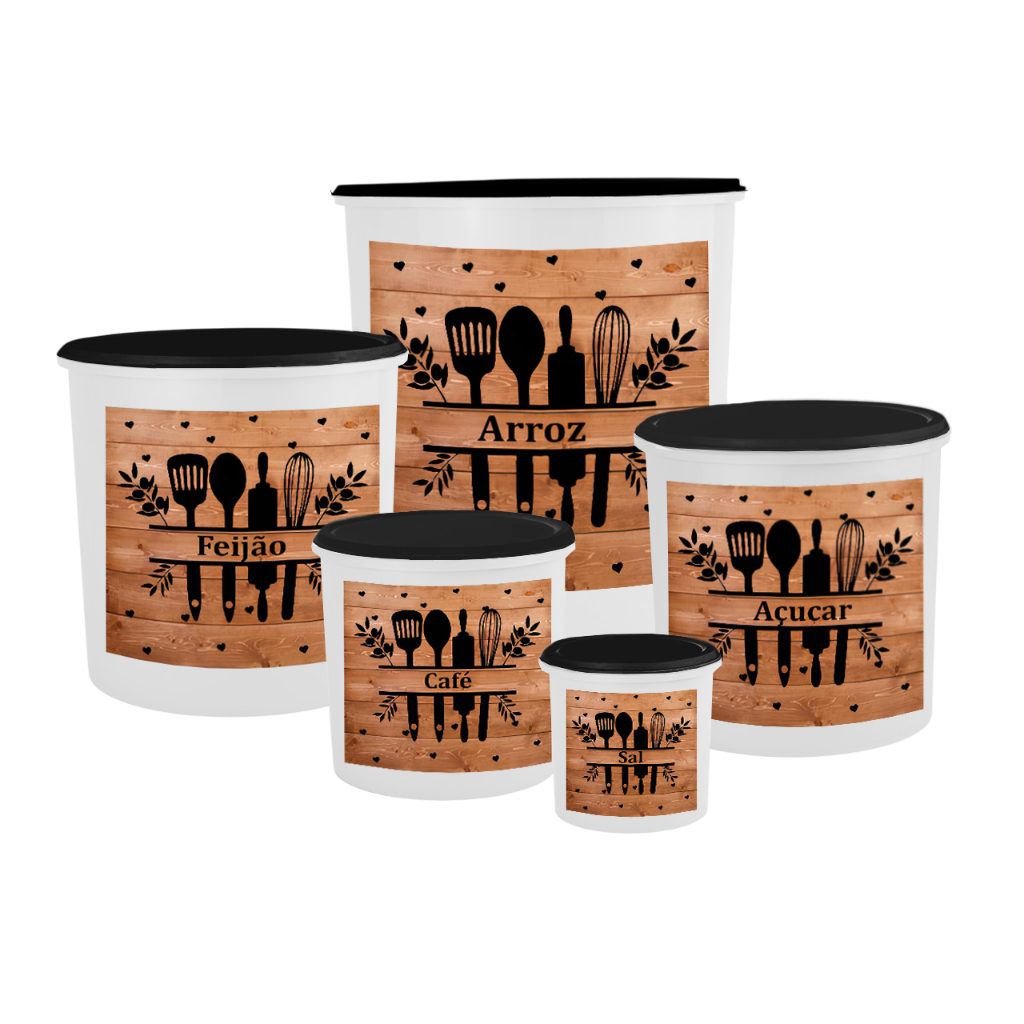 Kit 5 Porta Mantimentos - Jogo Plástico de Organizadores de Cozinha