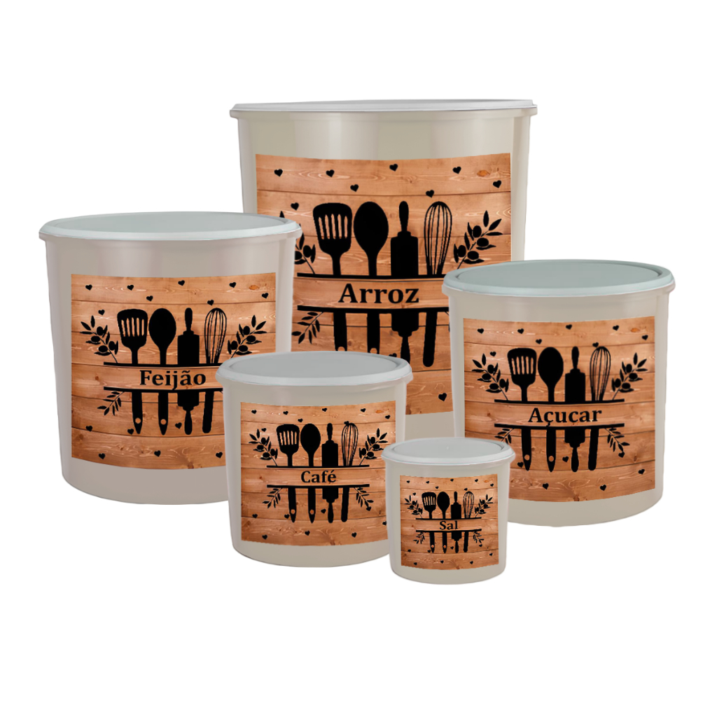Kit 5 Porta Mantimentos - Jogo Plástico de Organizadores de Cozinha