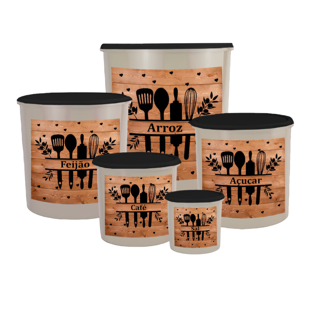 Kit 5 Porta Mantimentos - Jogo Plástico de Organizadores de Cozinha