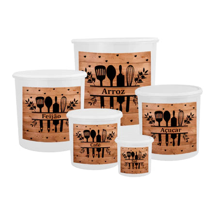 Kit 5 Porta Mantimentos - Jogo Plástico de Organizadores de Cozinha