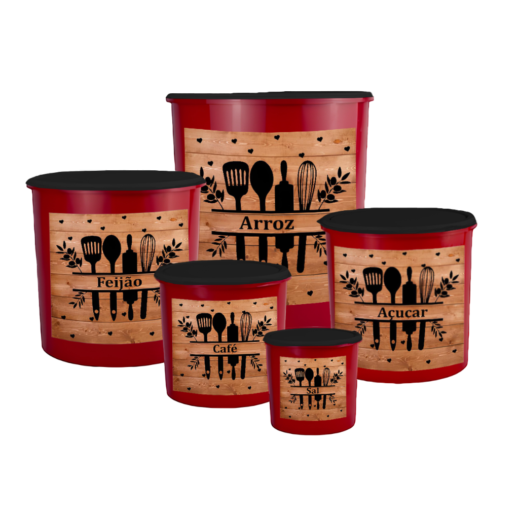 Kit 5 Porta Mantimentos - Jogo Plástico de Organizadores de Cozinha