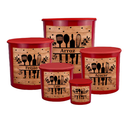 Kit 5 Porta Mantimentos - Jogo Plástico de Organizadores de Cozinha