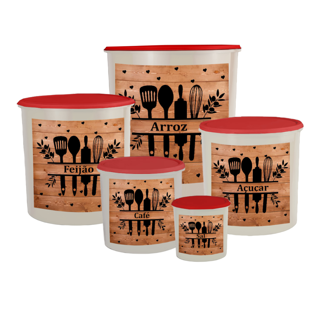 Kit 5 Porta Mantimentos - Jogo Plástico de Organizadores de Cozinha