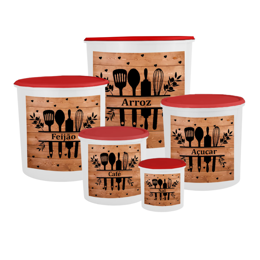 Kit 5 Porta Mantimentos - Jogo Plástico de Organizadores de Cozinha