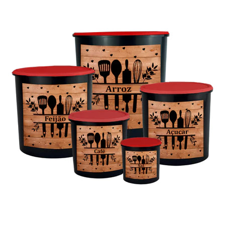 Kit 5 Porta Mantimentos - Jogo Plástico de Organizadores de Cozinha