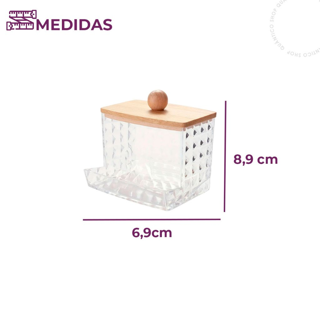 Organizador Tampa Bambu Porta Algodão ou Porta Cotonete Acrílico