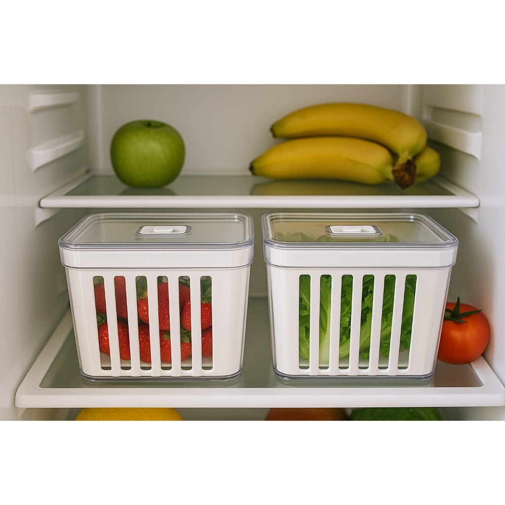Organizador de Geladeira 3,8 Litros Cesto Com Tampa Multiuso Alimento Verdura e Vegetal