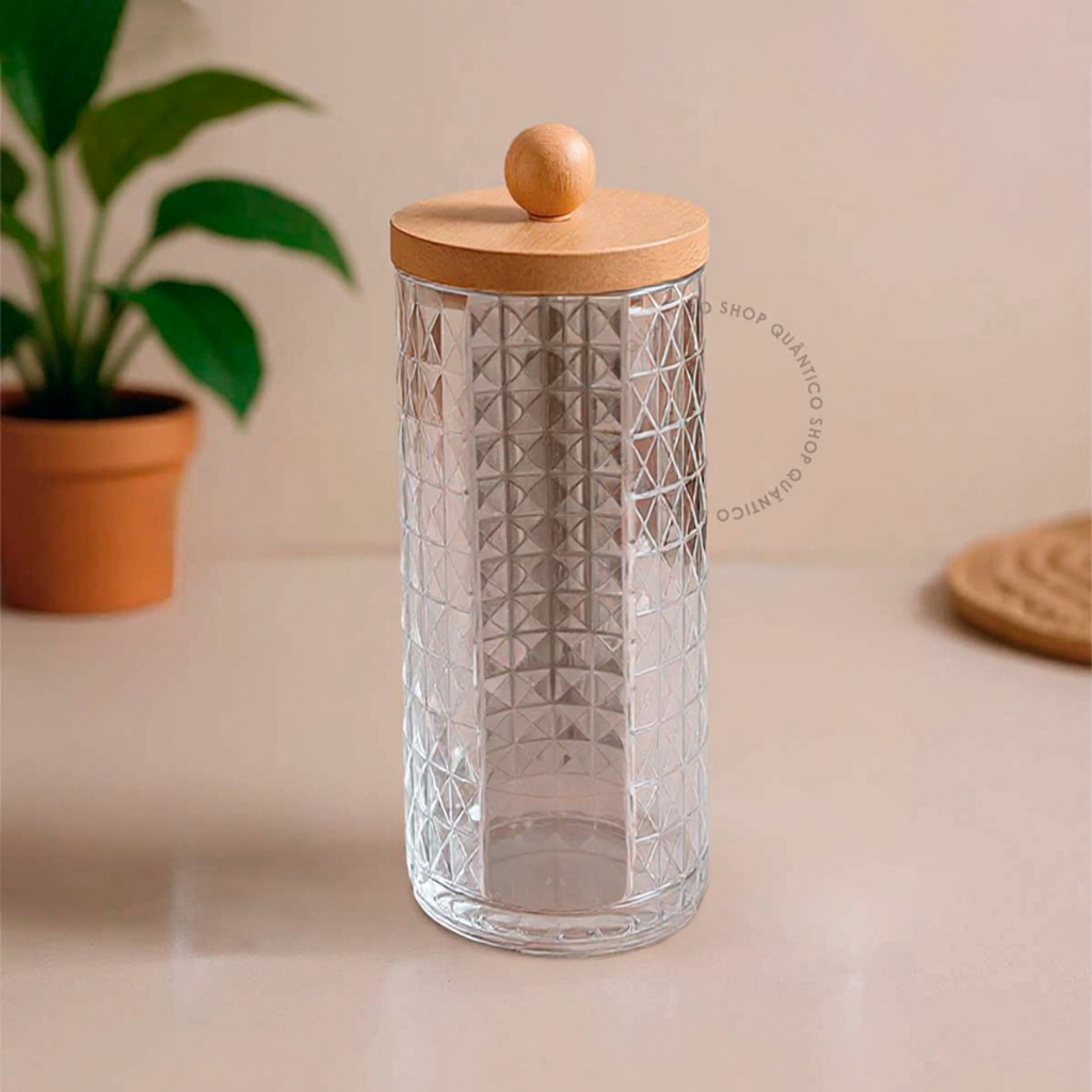 Kit Organizador com Tampa de Bambu - Porta Algodão e/ou Porta Cotonete