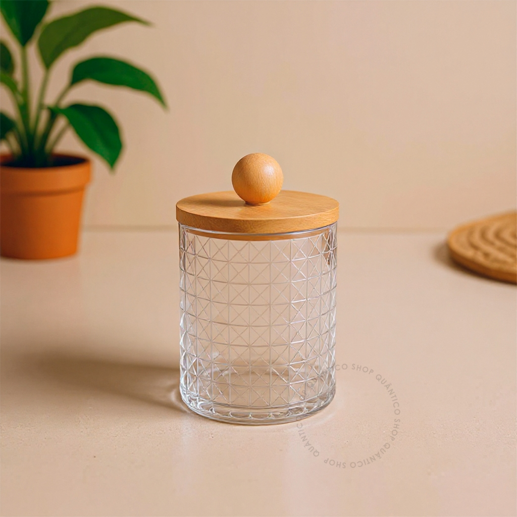 Kit Organizador com Tampa de Bambu - Porta Algodão e/ou Porta Cotonete