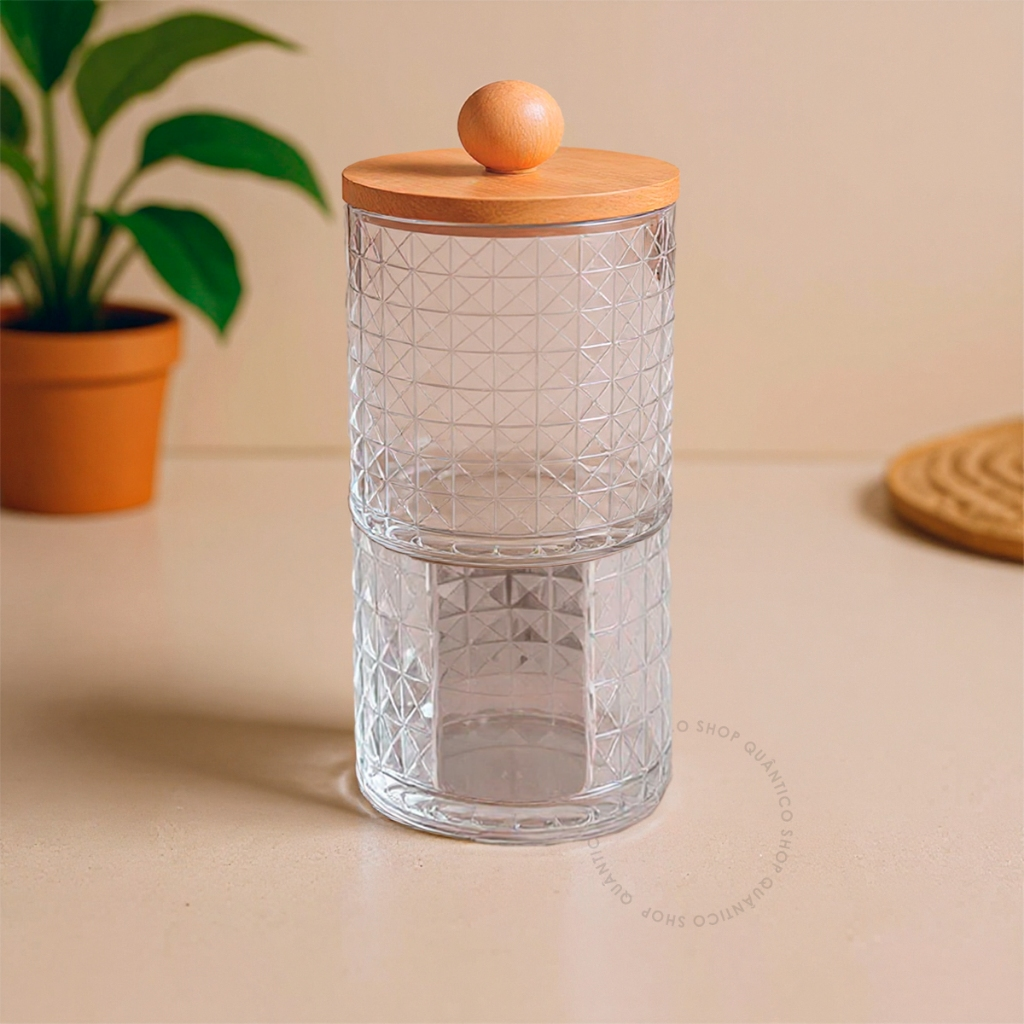 Kit Organizador com Tampa de Bambu - Porta Algodão e/ou Porta Cotonete