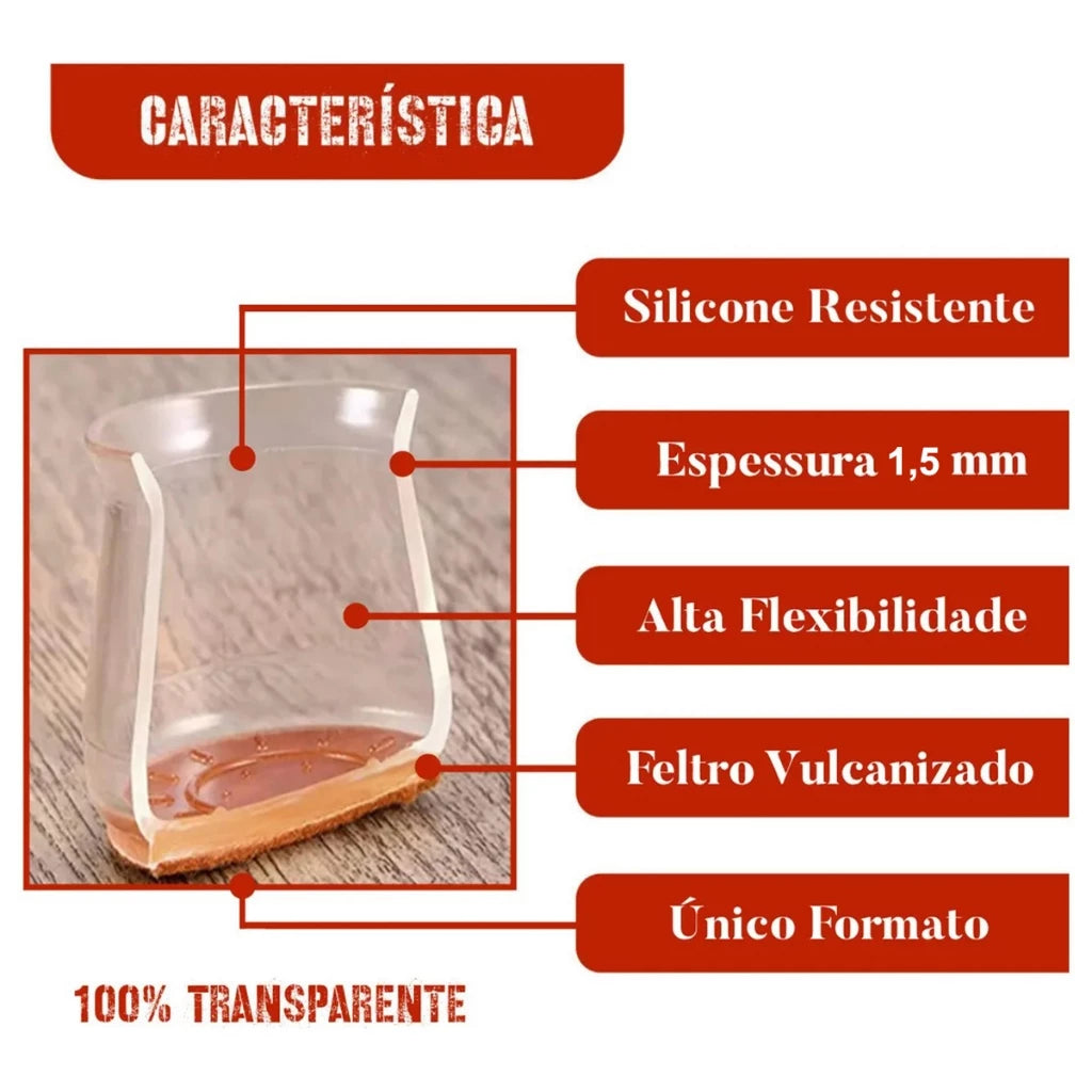 Capas Protetoras Transparentes de Silicone para Pés de Mesas e Cadeiras