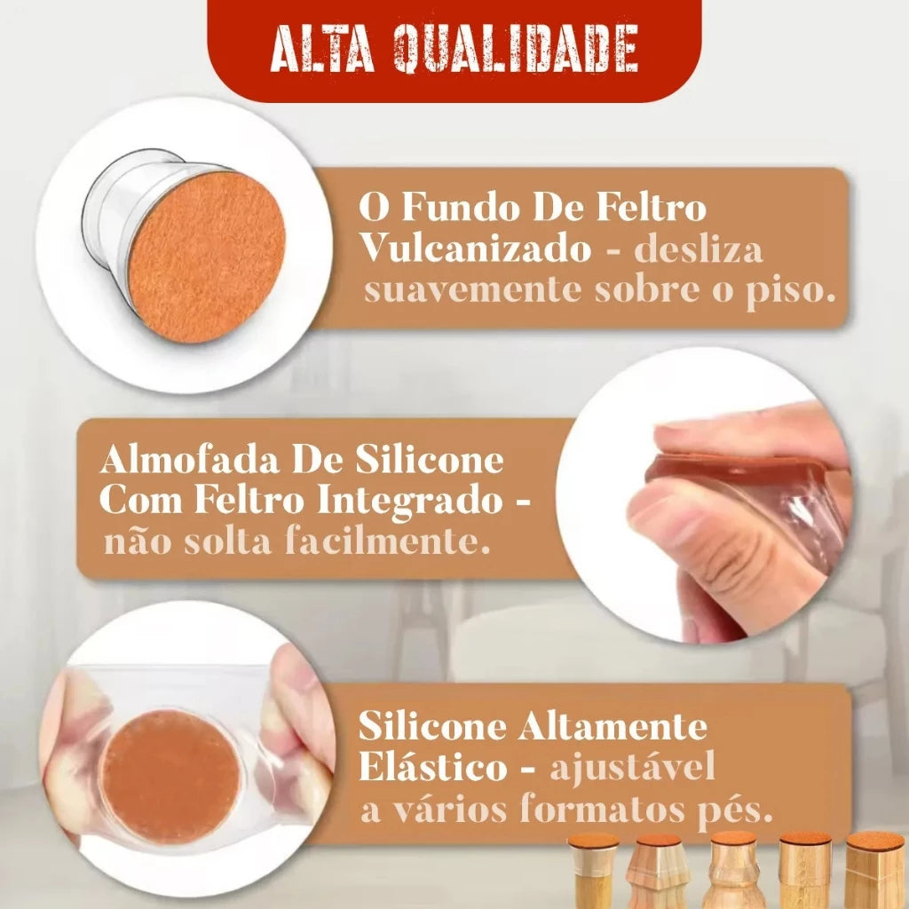 Capas Protetoras Transparentes de Silicone para Pés de Mesas e Cadeiras