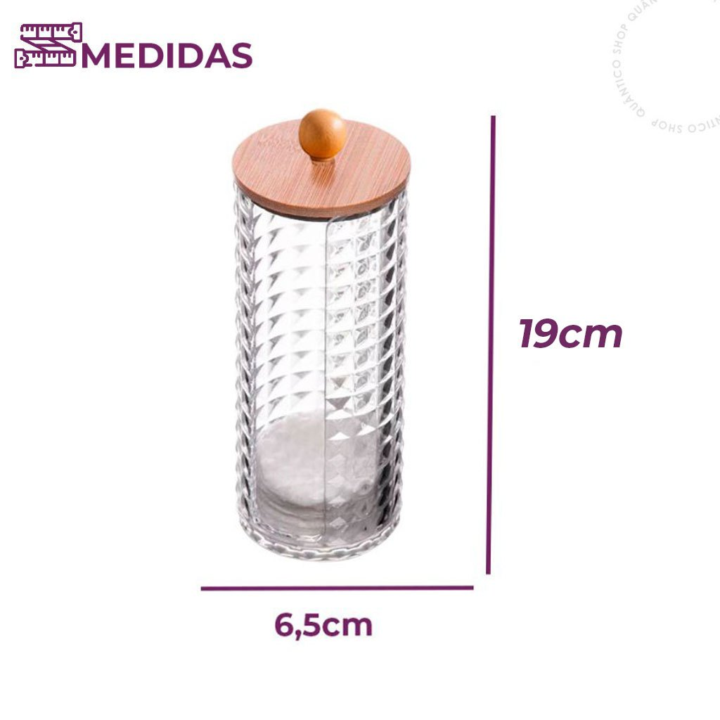 Organizador Tampa Bambu Porta Algodão ou Porta Cotonete Acrílico