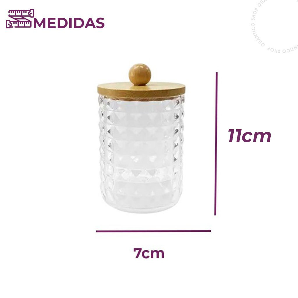 Organizador Tampa Bambu Porta Algodão ou Porta Cotonete Acrílico