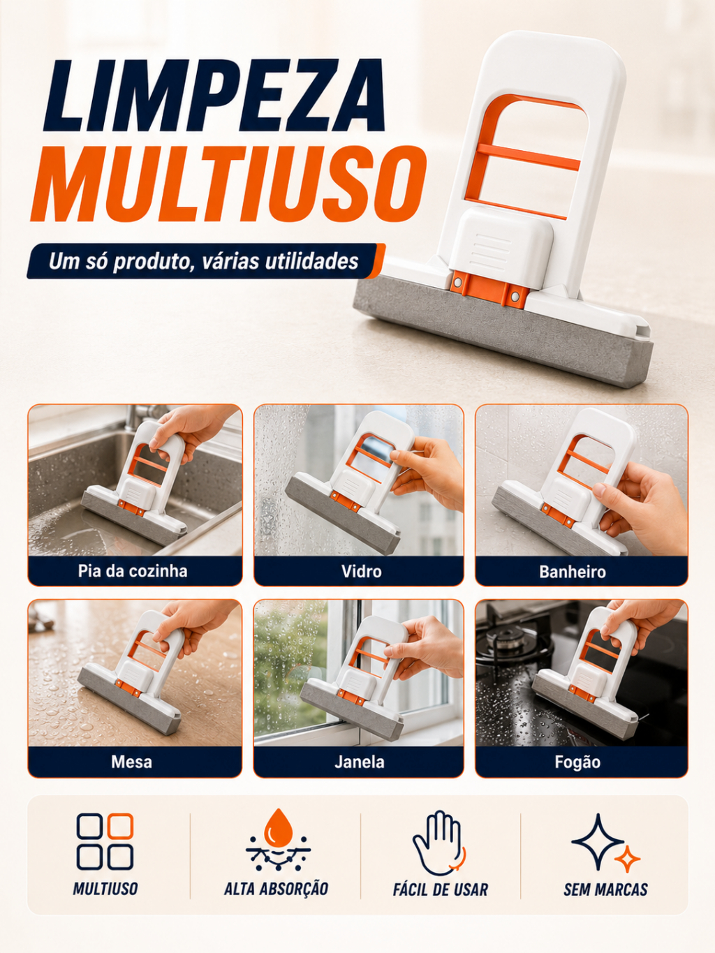 Rodinho De Pia Cozinha Rodo Mini Mop Magico Limpa E Seca - Retrátil