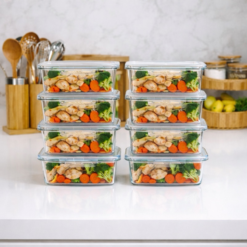Kit 10 Marmitas com Travas 900ml BPAFREE Pote Plástico Freezer Microondas Fitness Refeição Alimento