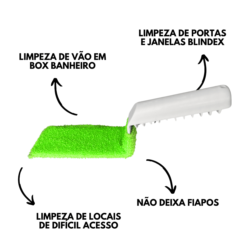 Limpa Vidros Frestas Vãos Fendas Box Janelas Blindex - 2 Luva Microfibra + SUPORTE REFORÇADO