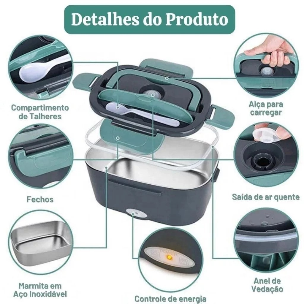 1.5L Marmita Elétrica Veicular Bivolt P/ Carro Casa Taxi Uber Caminhão 12V 24V 110V 220V C