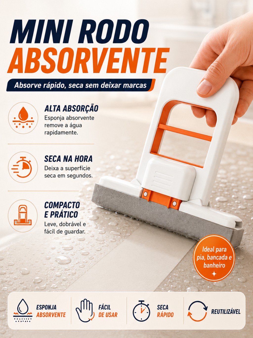 Rodinho De Pia Cozinha Rodo Mini Mop Magico Limpa E Seca - Retrátil