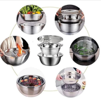 Kit 3 Em 1 Ralador 4 Laminas, Escorredor para Macarrão, Tigela 24cm / 26cm Inox Aço Inoxidável