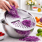 Kit 3 Em 1 Ralador 4 Laminas, Escorredor para Macarrão, Tigela 24cm / 26cm Inox Aço Inoxidável