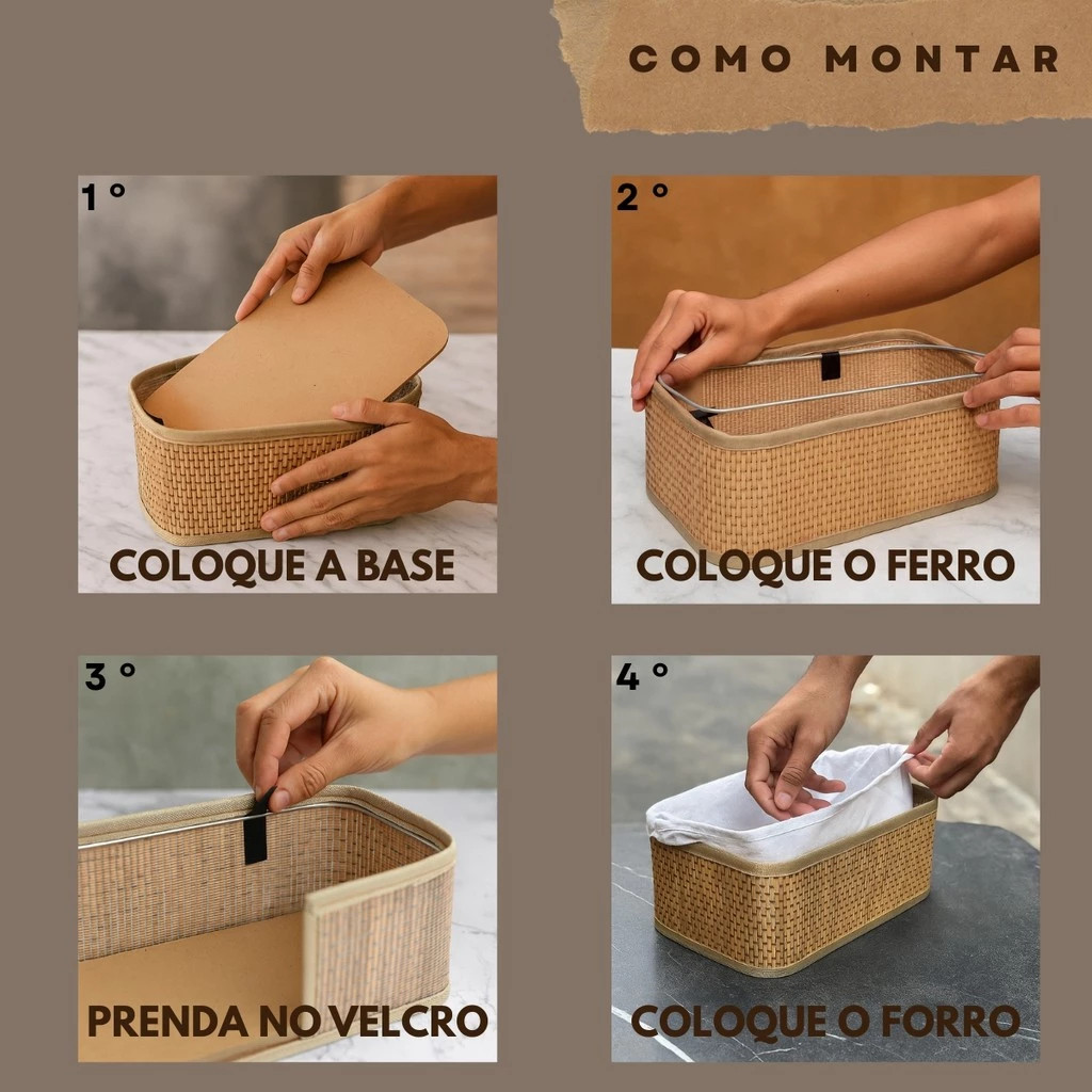 Cestos de Bambu Retangular Organizadores Multiuso com Forro Banheiro Lavanderia Decoração Cosmeticos Pequeno Grande