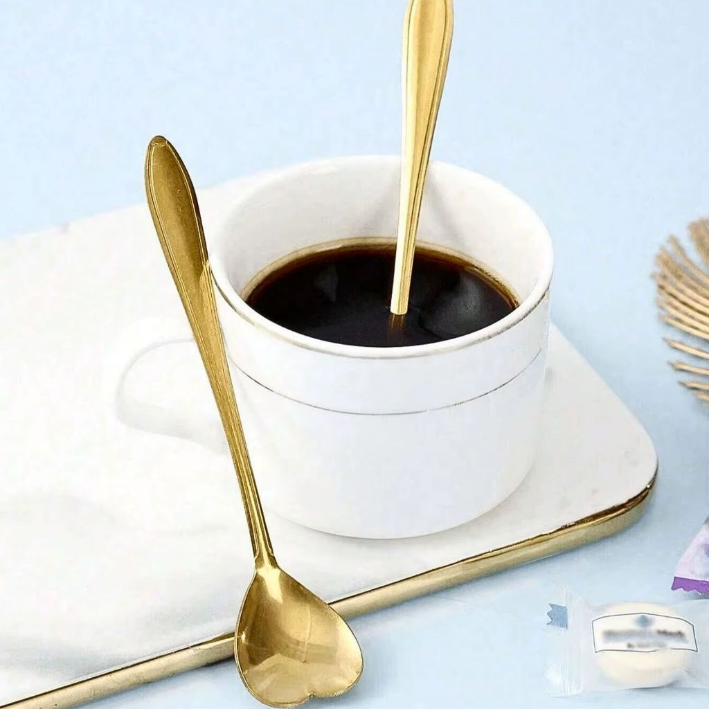 Kit 5/10 Colheres Coração Fofa para Cozinha Mesa Posta Douradas Café Sobremesa Chá Aço Inoxidável Envio imediato