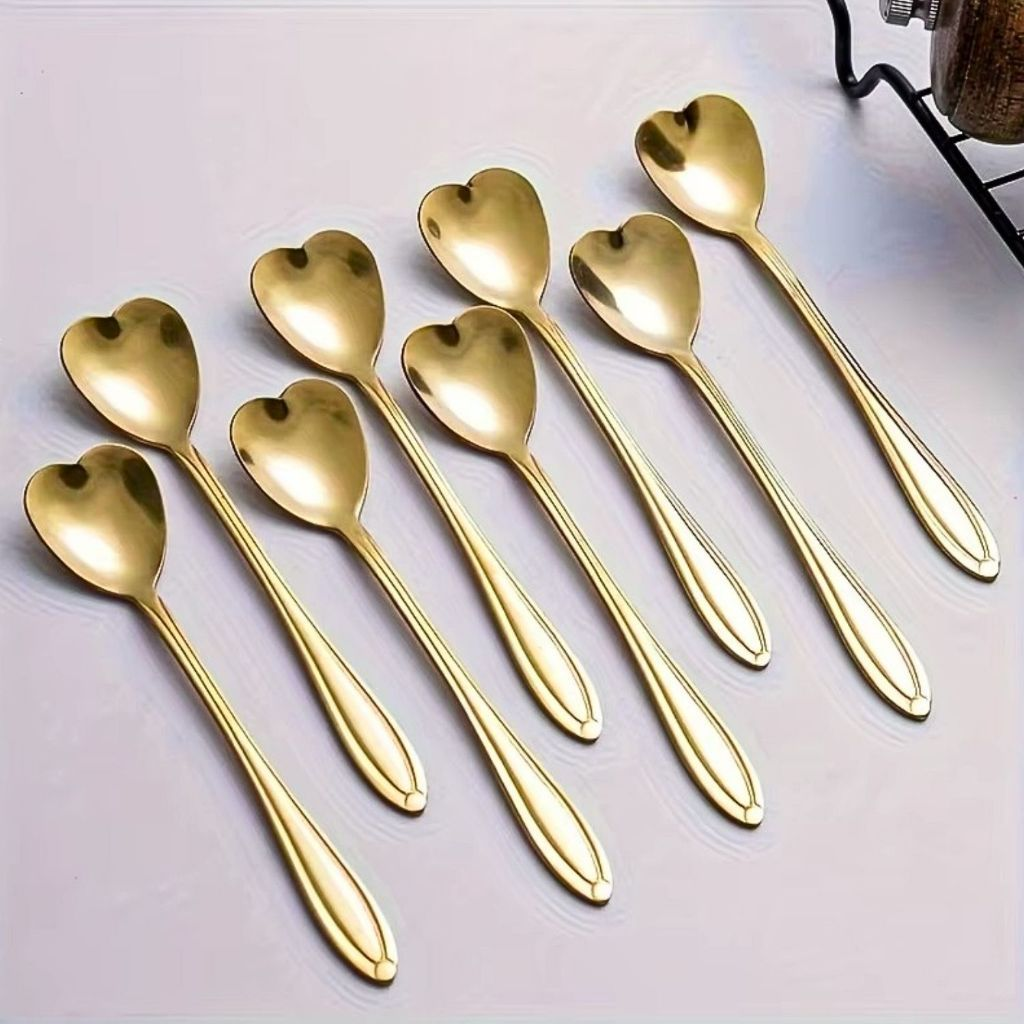Kit 5/10 Colheres Coração Fofa para Cozinha Mesa Posta Douradas Café Sobremesa Chá Aço Inoxidável Envio imediato