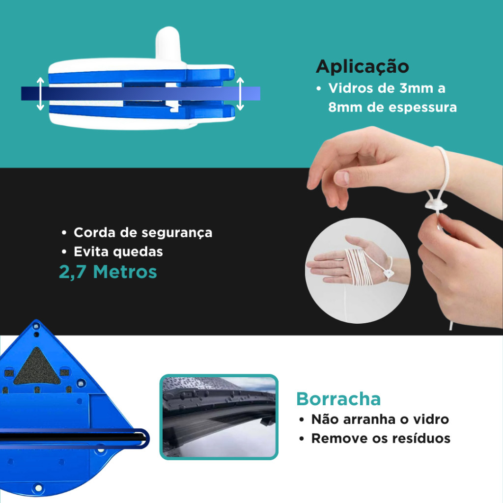 Limpa Vidros Magnético Dupla Face – Limpeza Rápida e Segura para Janelas