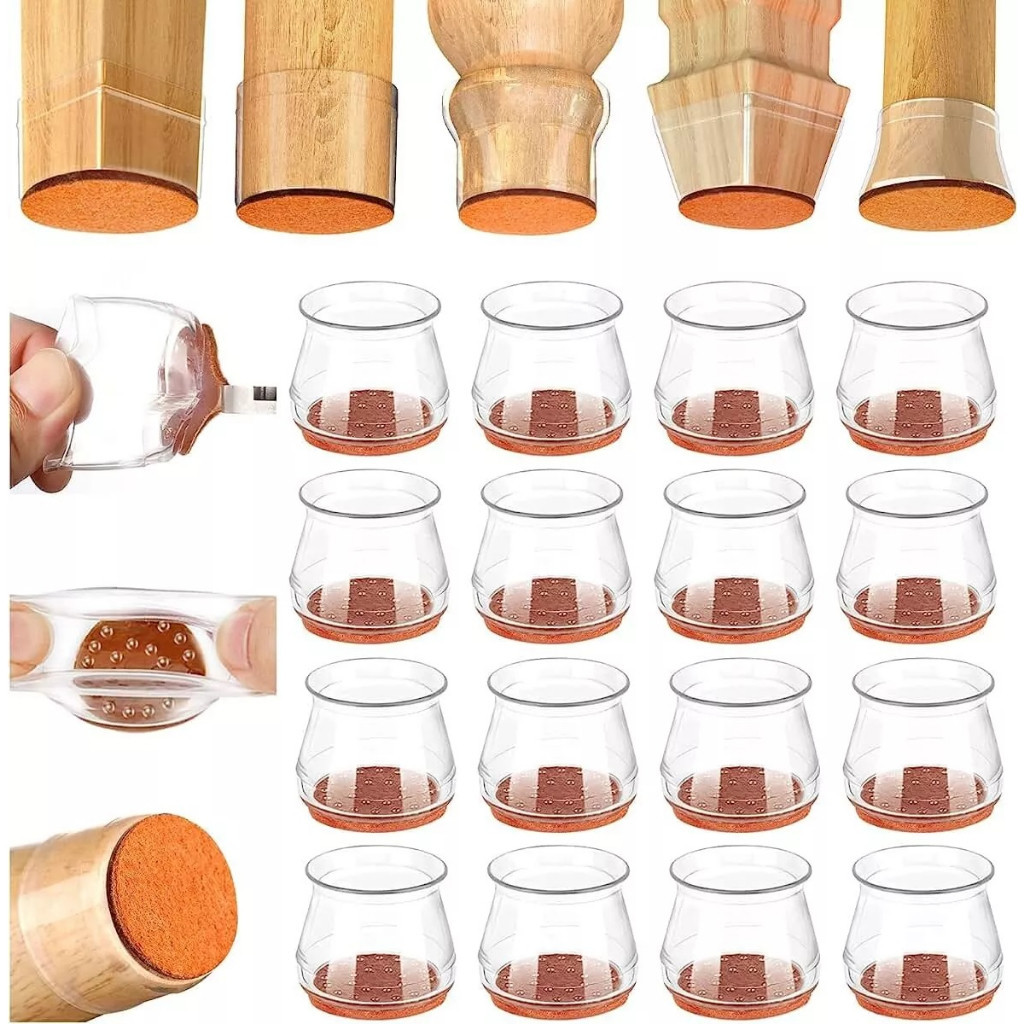Capas Protetoras Transparentes de Silicone para Pés de Mesas e Cadeiras